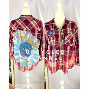 Def Leppard Band Tee UPCYCLED Flannel XL Embroidered Patch Tarot Witchy Grunge